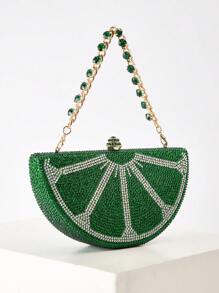 Semicircle Glitter Bling,Shiny Glamorous,Elegant,Exquisite Rhinestone Decor Box Bag Glamorous Handbag,Evening Bag For Party Girl,Woman,For Female Perfect For Party,Wedding,Prom,Dinner/Banquet,Best Gift For Women, Perfect For Party Wedding - Green - View 3