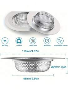 1/3/5 piezas Colador de acero inoxidable para fregadero de cocina - Diámetro grande de 4.5 pulgadas, diseño antiatascamiento con microperforaciones, filtro de drenaje de borde ancho, decoración para el hogar y el baño, adecuado para el verano - Multicolor - Ver 10