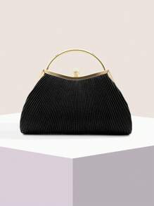 褶饰水钻晚宴手拿包，黑色小礼服派对钱包，时尚公主手提包，适合婚礼、宴会、KTV，适合作为母亲的礼物 - 黑色 - 查看 6