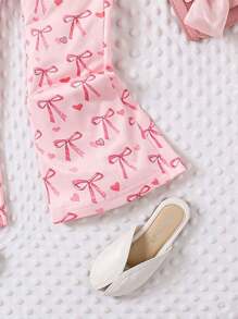 Tween Girls' Bow Print Bell Bottom Thin Pants, Spring/Summer - Pink - View 3