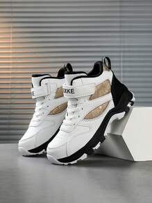 1 Pair Kids Boys Sports Shoes With PU Leather Upper And Hook And Loop Design, Boys Basketball Shoes, Outdoor Hiking Sneakers, Suitable For All Seasons