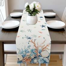 1PC Coastal Table Runner,Nautical Starfish Coral Shell Beach Ocean Dining Tablerunner For Rustic Farmhouse Summer Table Indoor/Outdoor Party Restaurant Decor - stay-02 - View 5