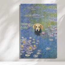 Framed Aozomo Monet Water Lilies Canvas Art Print Funny Golden Retriever Poster Dog Floral Print Abstract Farmhouse Gallery Aesthetic Room Decor For Bedroom Bathroom Birthday Party Decor, Mother's Day New Year Easter Gift,  Home Living Room Office Wall Decor, Perfect Gift And Wall Decoration - 框架 - 查看 1