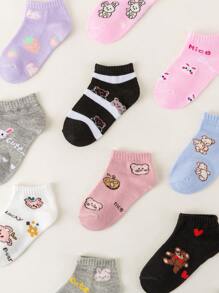 12 Pairs Kids Girls Cute Cartoon Rabbit/Flower/Bear/Dog Patterned Socks, Skin-Friendly Soft Fashionable Breathable Mid-Calf Socks, Suitable For Children's Daily Wear, Holidays Gift, Back To School, Random Colors - Multicolor - View 2