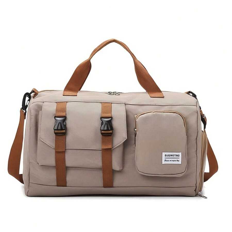 Large Capacity Travel Tote Bag, Portable Sports And Fitness Storage Bag, Travel Weekend Bag And Overnight Bag - Màu Khaki - Xem 1