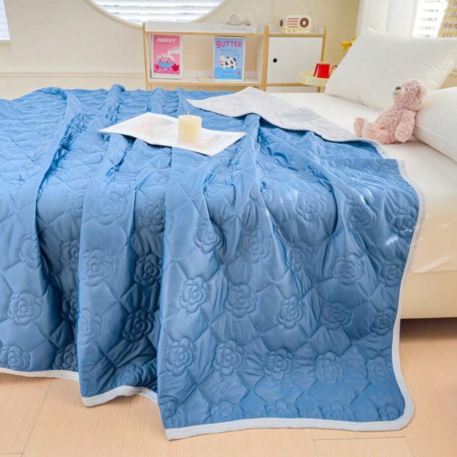 1pc Ice Cream Pattern Lightweight Silky Cool Blanket For Summer, Air Conditioning Throw - Dusty Blue - View 1
