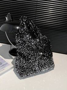 2 pièces Ensemble comprenant un porte-monnaie, un grand cabas pailleté de mode à capacité élevée, un sac à main d'épaule, pailleté brillant tout autour, sac fourre-tout pour l'extérieur/les courses, grand sac à main, style de rue Y2K, pochette de soirée