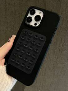 Back To School Minimalist Solid Black Candy Perforation Creative Anti-Drop Phone Case With Suction Cup Holder, Compatible With IPhone 11 12 13 14 15 16 Plus 13 Pro Max Waterproof Shockproof Scratch Resistant - Black With Suction Cup Bracket - View 3