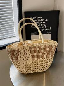 大容量草编包女士新款夏季手提包通勤编织购物篮沙滩度假手提包