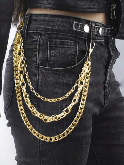 1 件多层金属工业风裤链，朋克皮带链，高端成人腰链，适合男友牛仔裤，男女通用朋克配饰，嘻哈礼物