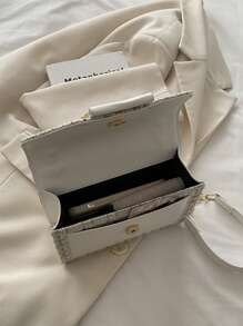 Versatile Plaid Pattern Flap Chain Square Bag - White - View 5