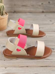 1 Par de Sandálias Planas para Crianças Design Novo, Parte Superior Decorativa Colorblock, Sapatos de Praia da Moda e Fofos