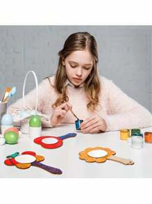12pcs Wooden DIY Paintable Hand Held Mirrors, Creative Craft Kit, 3.35 X 5.12 Inches, Great For Holiday Gifts, Valentine's Day And Mother's Day