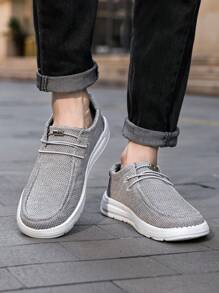 TOLLN 1 Pair Men's Knit Breathable Low-Top Casual Shoes, Lightweight Anti-Slip Loafers, Solid Color Minimalist Sneakers
