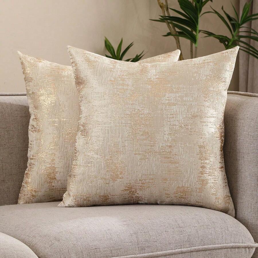 Miater 2入組金屬提花幾何圖案枕套 - 金色 - 查看 1