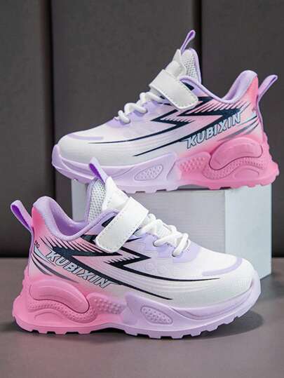 1 par de tênis casuais com design ombré em PU, estilosos e fofos para meninas, calçados esportivos personalizados, adequados para uso diário, escola, esportes, todas as estações