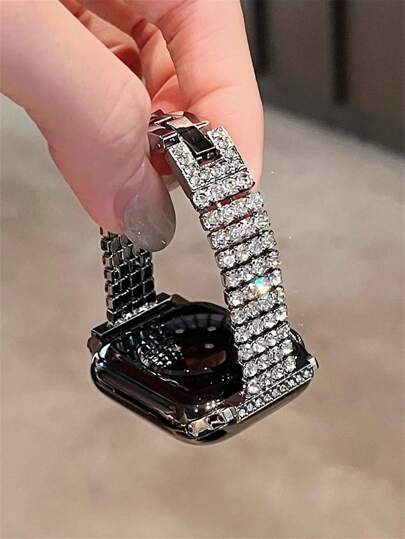 Pulseira de relógio de aço inoxidável com design de orelha de trigo e formato de diamante de luxo para Apple Watch série Ultra2/Ultra/11/10/9/8/7/6/5/4/3/2/1/SE