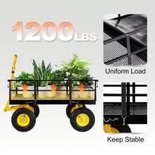 Steel Garden Cart, Heavy Duty 500 Lb Or 1200 Lb Or 900 Lb Or 1400 Lb Capacity, Removable Mesh Sides, Convertible To Flatbed, Utility Metal Cargo Truck With 180° Swivel Handle And 10" Tires Or With 2-In-1 Handle And 13" Tires Or With 2-In-1 Handle And 15" Tires, Great For Garden, Farm, Yard - 1400 Lb Capacity With 2-in-1 Handle and 15" Tire - View 2