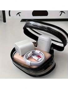 1pc Compact Transparent Zipper Storage Bag With Keychain - PVC, Suitable For Keys, Earphones, Chargers & Travel Accessories, Available In Black & White, Outdoor Travel Storage - Multicolor - View 4