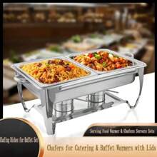 优质不锈钢酒精加热器套装，自助餐饮和派对必备品，带水盘和燃料架的食物加热器，带盖持久保温，优雅实用的餐饮用品，多种尺寸可供选择 - 銀色 - 查看 3