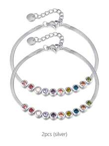 2pcs/Set Fashionable Bride Jewelry, Women's Crystal-Inlaid Gold And Silver Bracelets, Minimalist And Versatile, Elegant Titanium Steel Jewelry Gift For Girlfriend