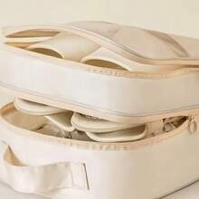 二合一旅行鞋袋，聚酯纤维挂袋收纳盒，多色（黑色、米色、灰色、蓝色），可机洗，节省空间的行李收纳袋