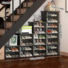 经济型多层塑料鞋架柜带门，防尘收纳，新时尚家居入口 - 彩色 - 查看 5