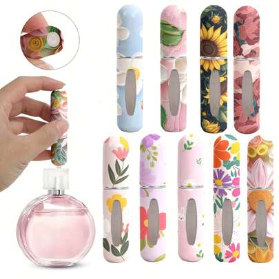 1pc Portable 0.17oz Perfume Spray Bottle With Floral Motif - Refillable Mini Travel Atomizer, Cosmetic Pump Dispenser, Plastic, BPS-Free Travel Essentials Travel Accessories Travel Must Haves Beach Vacation Summer Holiday School Accessories Back To School Supplies Stuff
