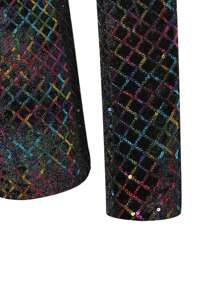 Spring New Fashion Rhombus Sequin Men's Suit Jacket, Lightweight Shiny Blazer For Stage Performance, Party Outfit