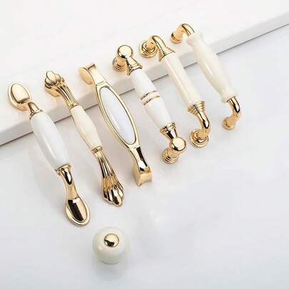 1pc Ceramic + Zinc Alloy Cabinet Drawer Pull Handle, European Palace Style Luxury Furniture Knob, Suitable For Kitchen Cabinet, Wardrobe, Desk, Vanity, Drawers