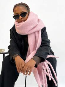 1 Lady's Long Hair Scarf Tassel Winter Pink Large And Thick Super Warm Scarf Autumn And Winter Atmosphere Outdoor Air Conditioning To Send Boyfriend To Send Girlfriend Senior, Everything Elegant Snow Atmosphere Feeling Gentle