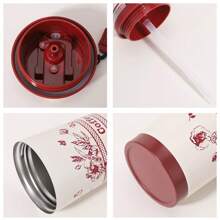 1 Pc 316 Stainless Steel Vacuum Insulated Water Bottle With Carry Strap, Lily Flower Pattern Coffee Cup, Portable Double-Wall Tumbler With Straw, Unisex Office Cup Back To School