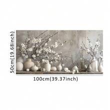 1pc Rustic Botanical Floral Canvas Wall Arts Plum Blossom In Ceramic Vase On Grey Textured Wall Background Painting Farmhouse Floral Artwork Bedroom Decor Posters - Black - View 9