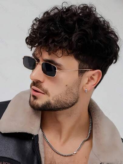 1 件方形框架时尚眼镜 - 时尚金属男女通用眼镜，适合夏季海滩度假、户外、旅行返校日常佩戴，时尚学院风