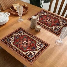 Boho Placemats Set Of 4/2 Pcs Bohemian Carpet Vintage Orange Grey Floral Linen Washable Kitchen Dining Table Mats Stain Heat-Resistant Desktop Decor Place Mats For Home Party Indoor 12x18 In