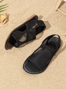 Summer Kids' Mesh Sandals, Fashionable Breathable Flat Slip-On, Casual Holiday Beach Shoes, Suitable For Daily Wear - Black - View 3