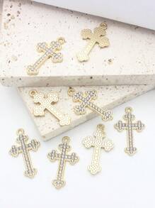 10pcs KC Gold Rhinestone Cross Zinc Alloy Pendant Necklace Jewelry Keychain Charm Accessory, Suitable For Women Daily Wear - Multicolor - View 2