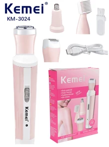 科美 KM-3024 充电式便携式女士剃毛器 - 电动女性脱毛和修剪器，温和亲肤设计 - 粉色 - 查看 1