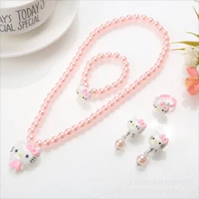 Sanrio 4pcs Sanrio Cartoon Hello Kitty Necklace Hairclips Ring Set Toy Kawaii Sanrio Teenagers Hairpins Accessories Birthday Gifts
