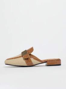 Giày Mules Color-Block Xuân 2025 cho nữ - Giày bệt mũi kín, mũi tròn thoải mái với khóa cài màu vàng cho phong cách thường ngày sang trọng - màu nâu - Xem 7