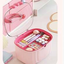 1pc Small 2-Layer Plastic Storage Box, Cute Handheld Video Organizer Box With Cover, Double-Layer Children's Jewelry & Hair Clip Organizer Box, Cartoon Bow-Knot Compartment Jewelry Box, Sewing Box, Gender Reveal Party, Perfect For Birthdays, Weddings, Parties, The Perfect Gift For Colleagues, Friends, And Family, Back To School