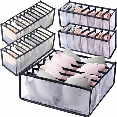 صندوق تخزين قابل للطي من القماش الشبكي - صناديق تنظيم متعددة الأحجام ، مع إطار أسود ، قماش بوليستر قابل للتنفس ، حل لتوفير مساحة في الخزانة ، صندوق تخزين الملابس