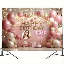 1pc Customizable Photo & Text Personalized Metallic Rose Gold Happy Birthday Banner (Size: 29*39, 39*59, 70*90 Inch) With Pink Floral Accents - Elegant Floral Balloon Wreath And Cake Table, Photo Booth And Outdoor Party Decor, Birthday Party Supplies Mother's Day Graduation,Multi-Functional,Adjustable,Durable,Ornamental,Reusable,Exquisite,Adorable,High-Quality,Modern,Colorful,Cute,Comfortable,Stylish,Custom,Personalized,Unique,Ideal Gifts For Him,Ideal Gifts For Her,Boyfriend,Girlfriend,Dad,Mom,Family,Friends,Youth,Office,Tea Room,School,Home,Home Refresh,Customized Party Backdrops,Personal Items