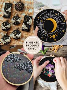 2 peças de tecido bordado à mão bege/cáqui/preto, tecido bordado uniformemente costurado com maciez média e superfície limpa, ideal para artesanato faça você mesmo