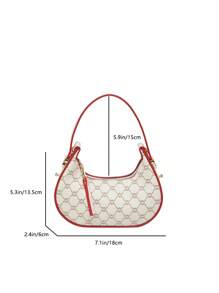 New Vintage Moon Shaped Medium-Sized Shoulder Bag, White Color, Spring/Summer Collection, Retro Rockabilly Style, Large Capacity, Rivet Decor, Oiled Leather, Suitable For Workplace, Casual, Travel, Sling Bag - Multicolor - View 12