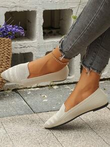 Women's Breathable Knit Pointed Toe Low Heel Flats, Slip-On Casual Shoes, Elegant Style For Daily Wear, Beige Ballet Flat
