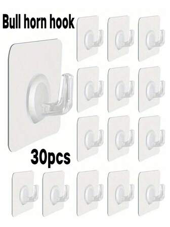 5-30pcs Wall Mounted Hooks Transparent Self Adhesive Door Wall Hangers Hooks Heavy Load Rack RV Kitchen Bathroom Organizer Holder Love Valentine