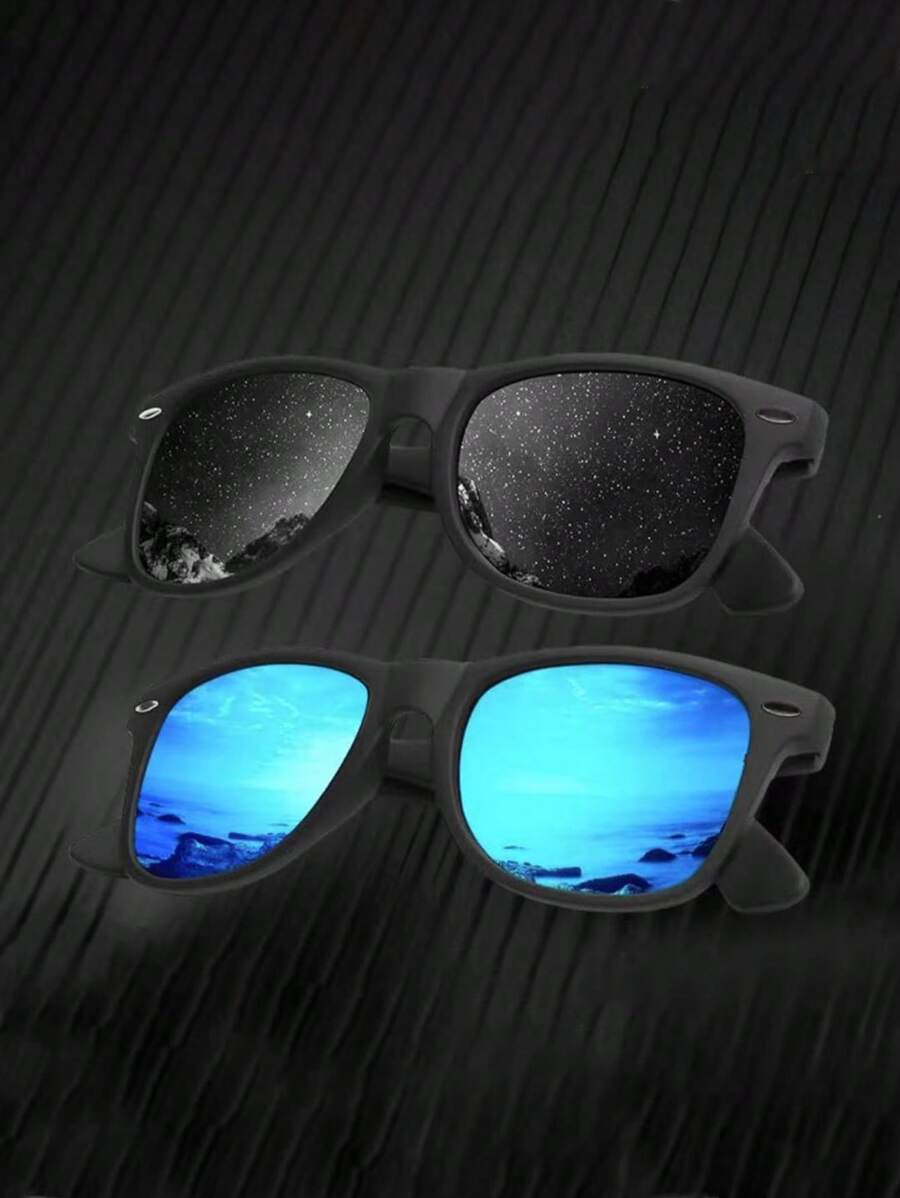 2pcs Fashion Rivet Reflective Unisex Polarized Retro Square Fashion Glasses