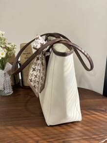 Modischer einfarbiger Schal Deko PU-Leder Shopper, retro minimalistischer lässiger Umhängetaschen, Handtasche mit großer Kapazität für Pendler, geeignet für Frauen