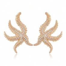 1 对迷人海星水钻耳钉，适合女性海滩度假佩戴 - 金黃色 - 查看 4